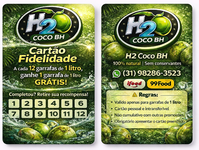 Cartão Fidelidade H2 Coco BH